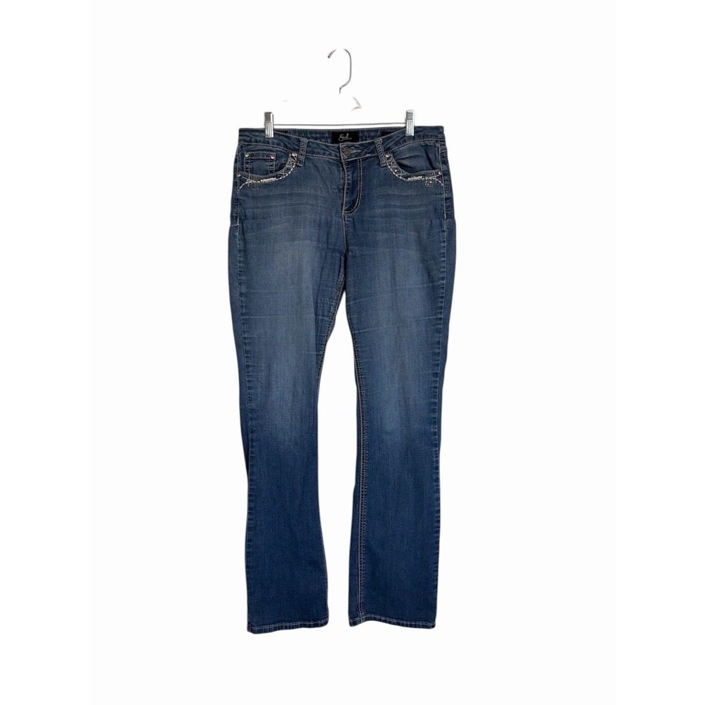 Earl Jean‎ Womens Slim Boot Jeans Embellished Pockets Blue Denim Size 12
